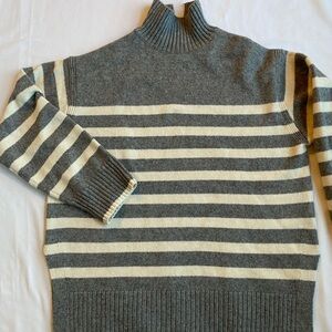 H&M Gray and Cream Striped Turtleneck Sweater